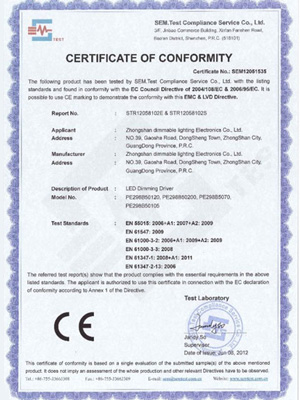 CE certificate of conformity